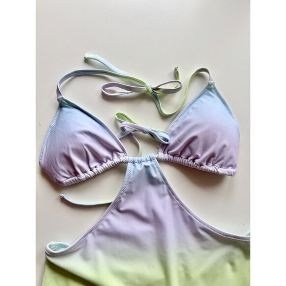 NWT AERIE Lime Fizz Ombre Cut Out One Piece Cheeky Swimsuit, Size M - Picture 6 of 16